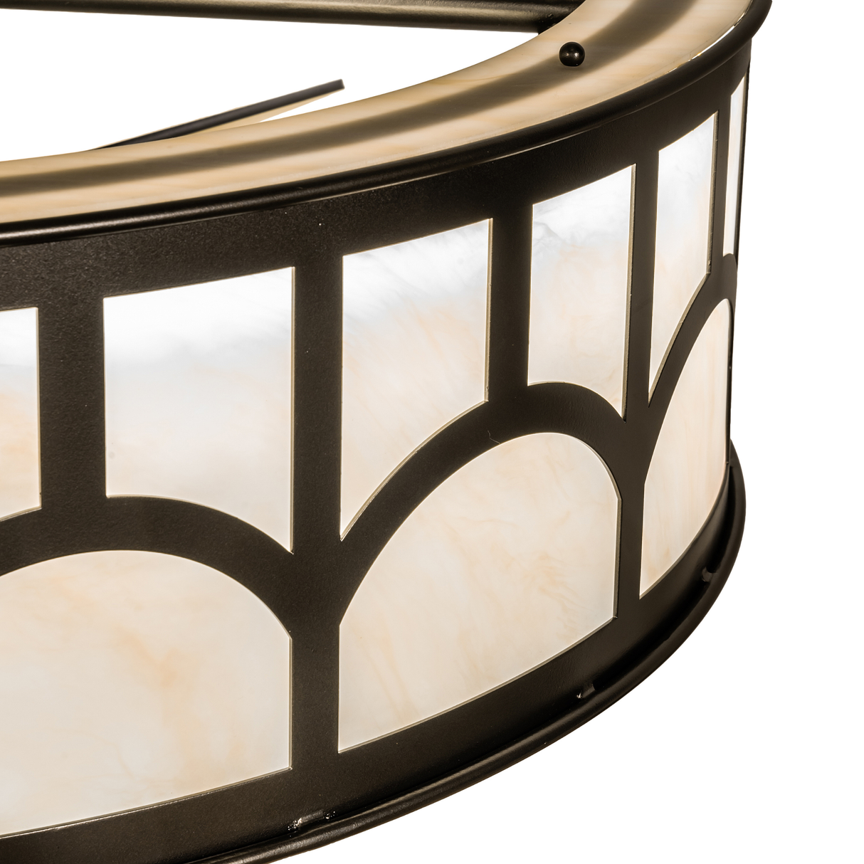 Detailed view of curved Idalight panels and dark metal grid design.