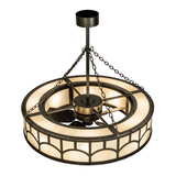 Overhead angle showing chain suspension and bronze structure.