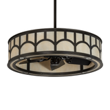 Unlit front view showing Oil Rubbed Bronze frame and fan housing.