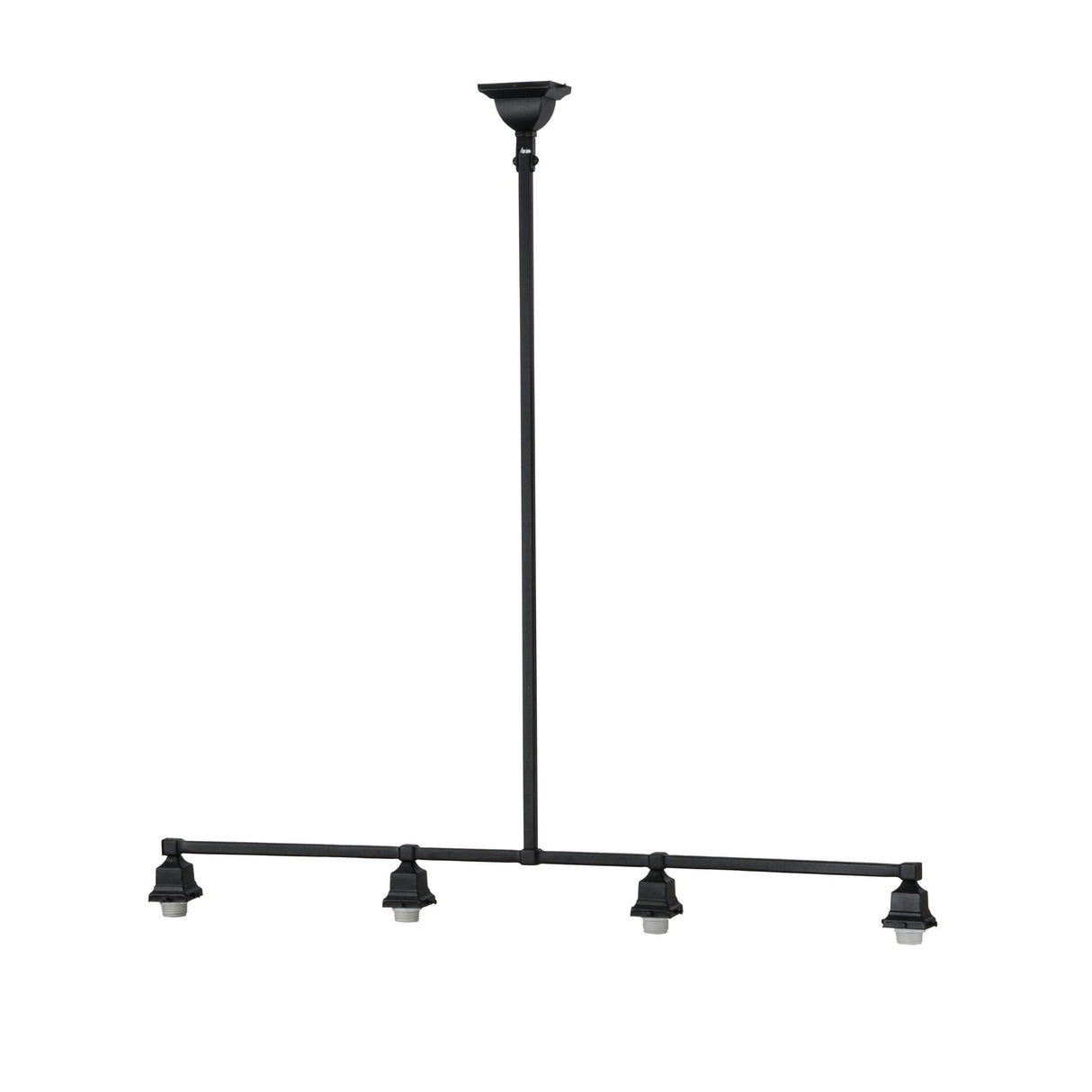 Mission-style 4-light island pendant hardware in black finish.