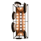 Bottom angle view of Mission Prime chandelier with six bulbs.