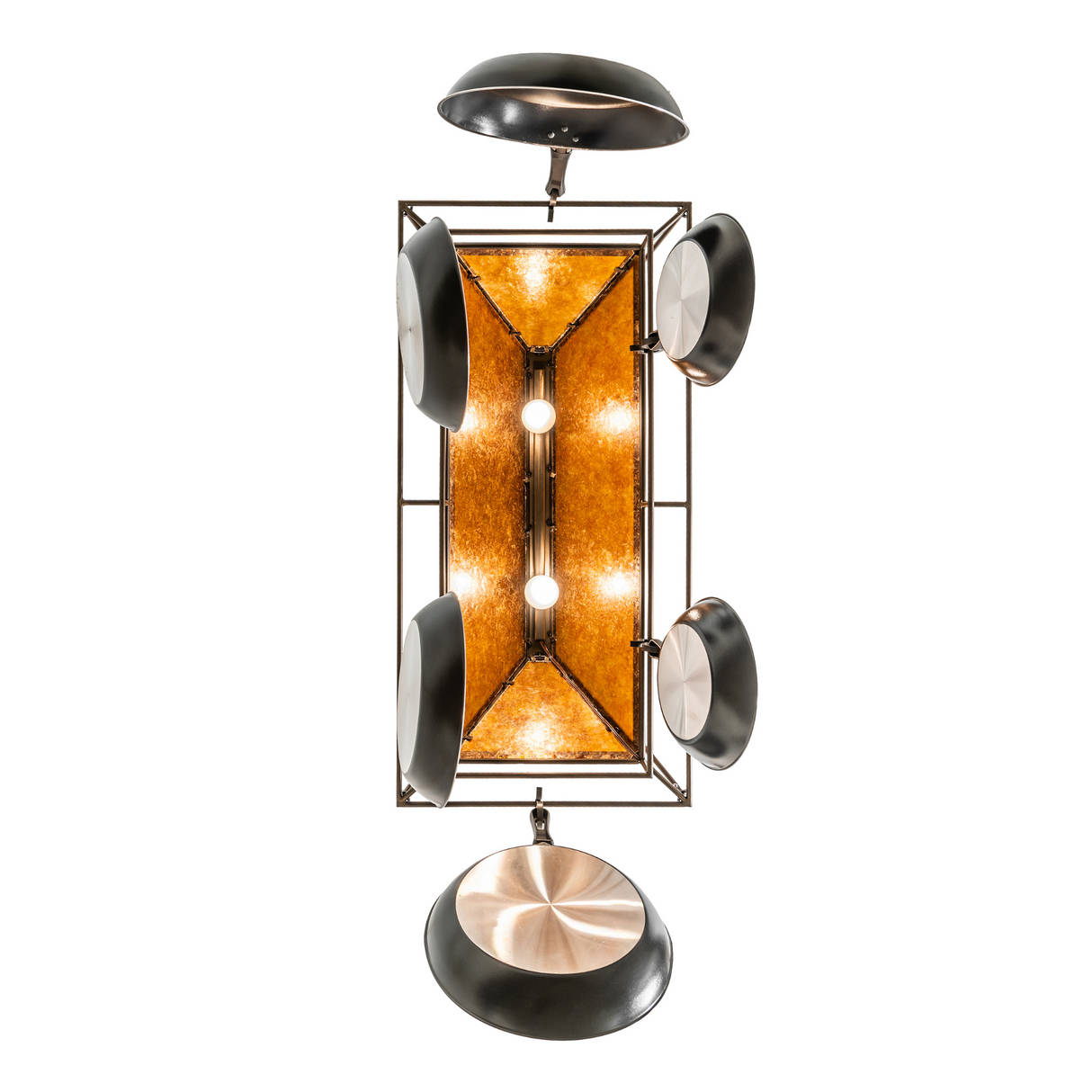 Bottom view of Mission Prime pot rack showing bulbs and hooks.