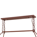 Close-up of canopy and suspension chains in rust finish.