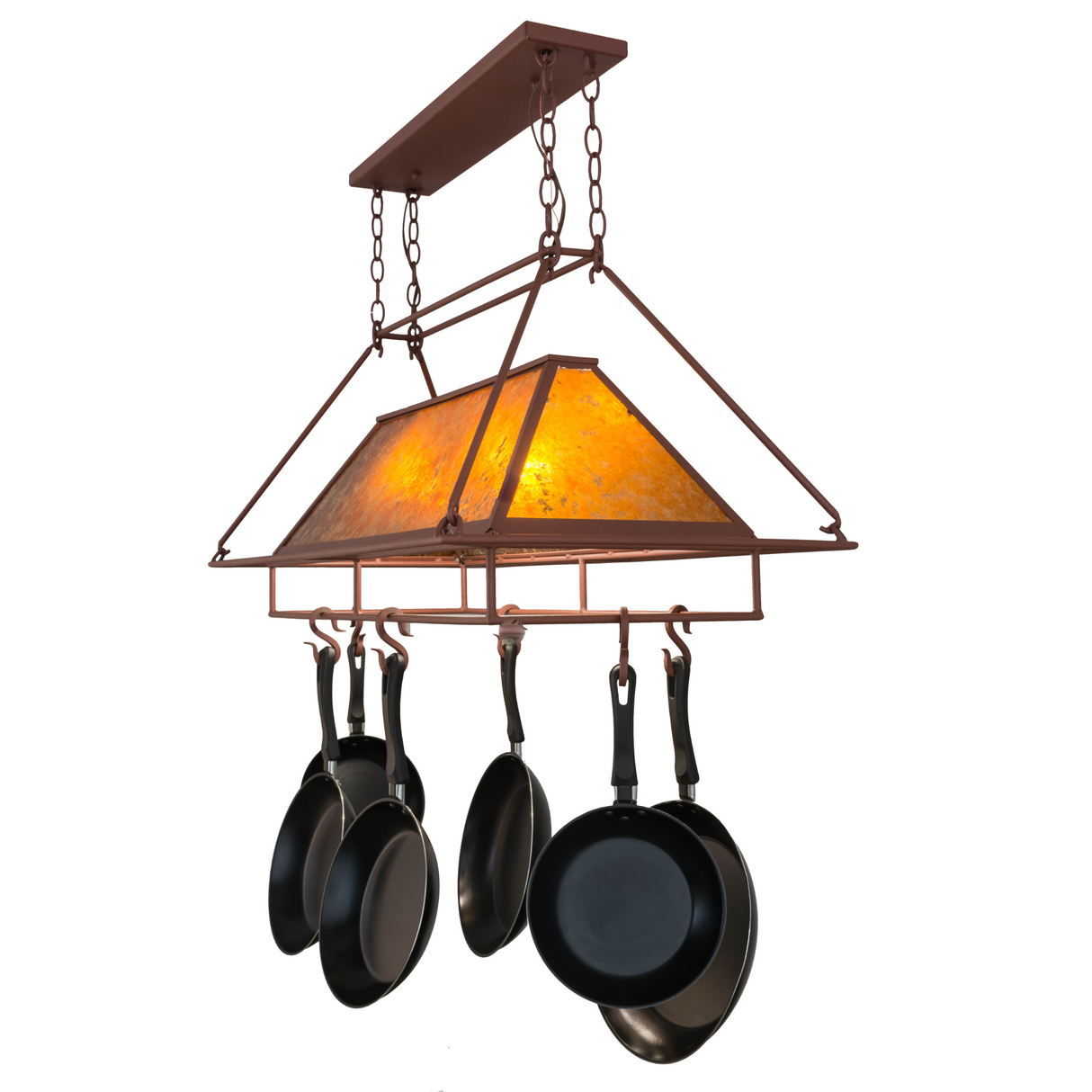 Close side view of Mission Prime pot rack showing mica panel glow.