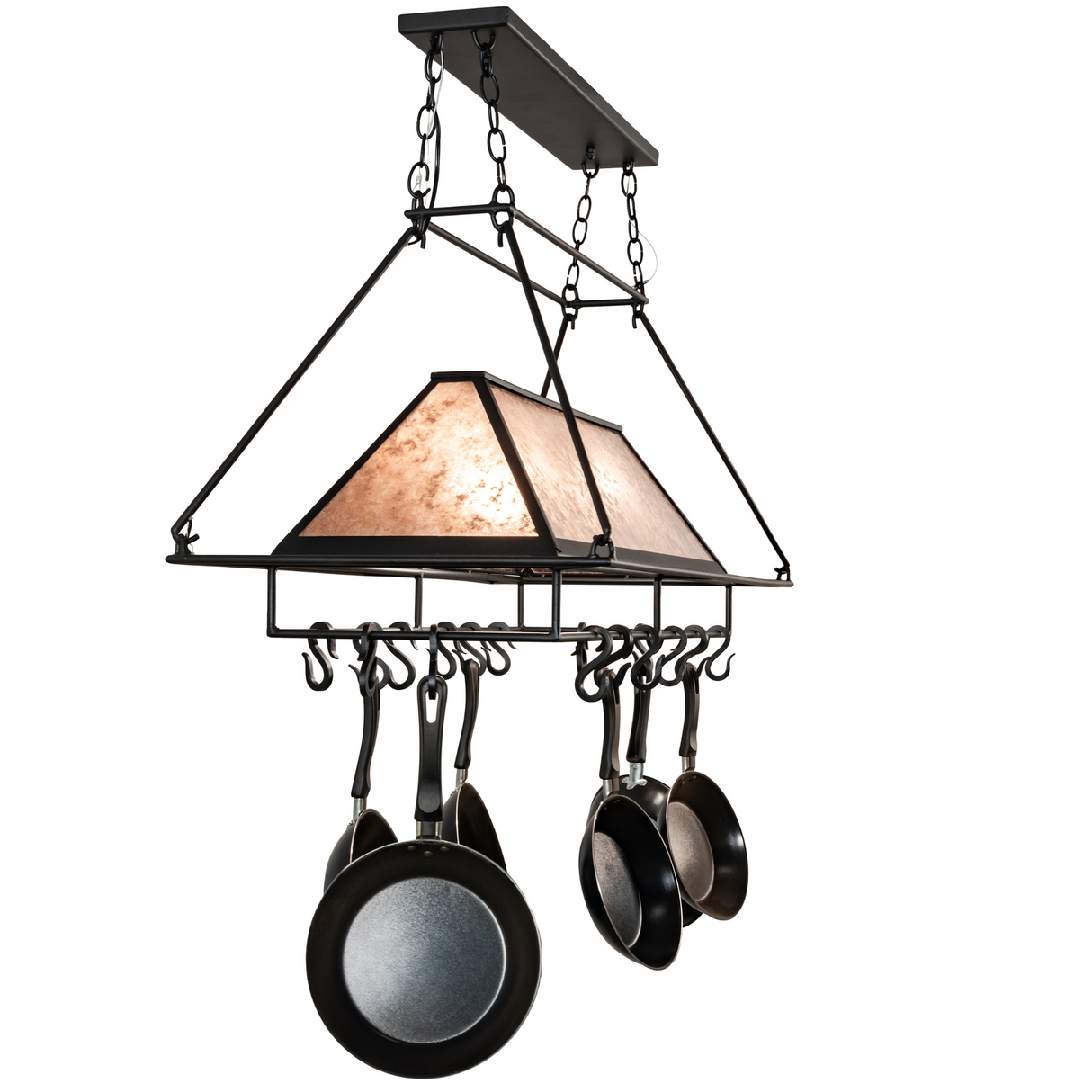Side profile of Mission Prime 40" chandelier pot rack.