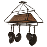 Side view of Mission Prime pot rack chandelier with mica shade.