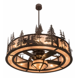 Angled lit view showing intricate forest metalwork and soft ambient lighting.