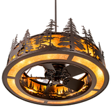 Bottom angle lit view showing fan and illuminated woodland design.