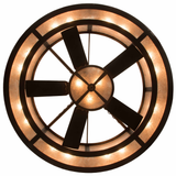 Bottom lit view showing fan blades and circular mica light pattern.