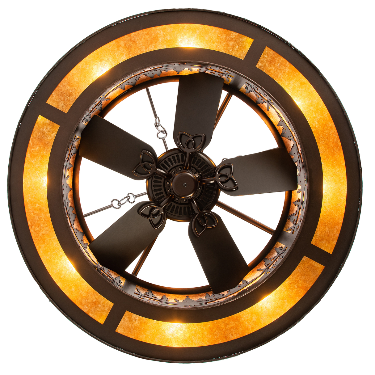 Bottom view of Moose at Dusk Chandel-Air with circular amber illumination.