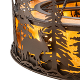 Detailed close-up showing moose cutout against amber mica glow.