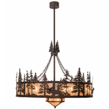 Side lit view featuring bronze pine tree cutouts and amber mica diffuser.