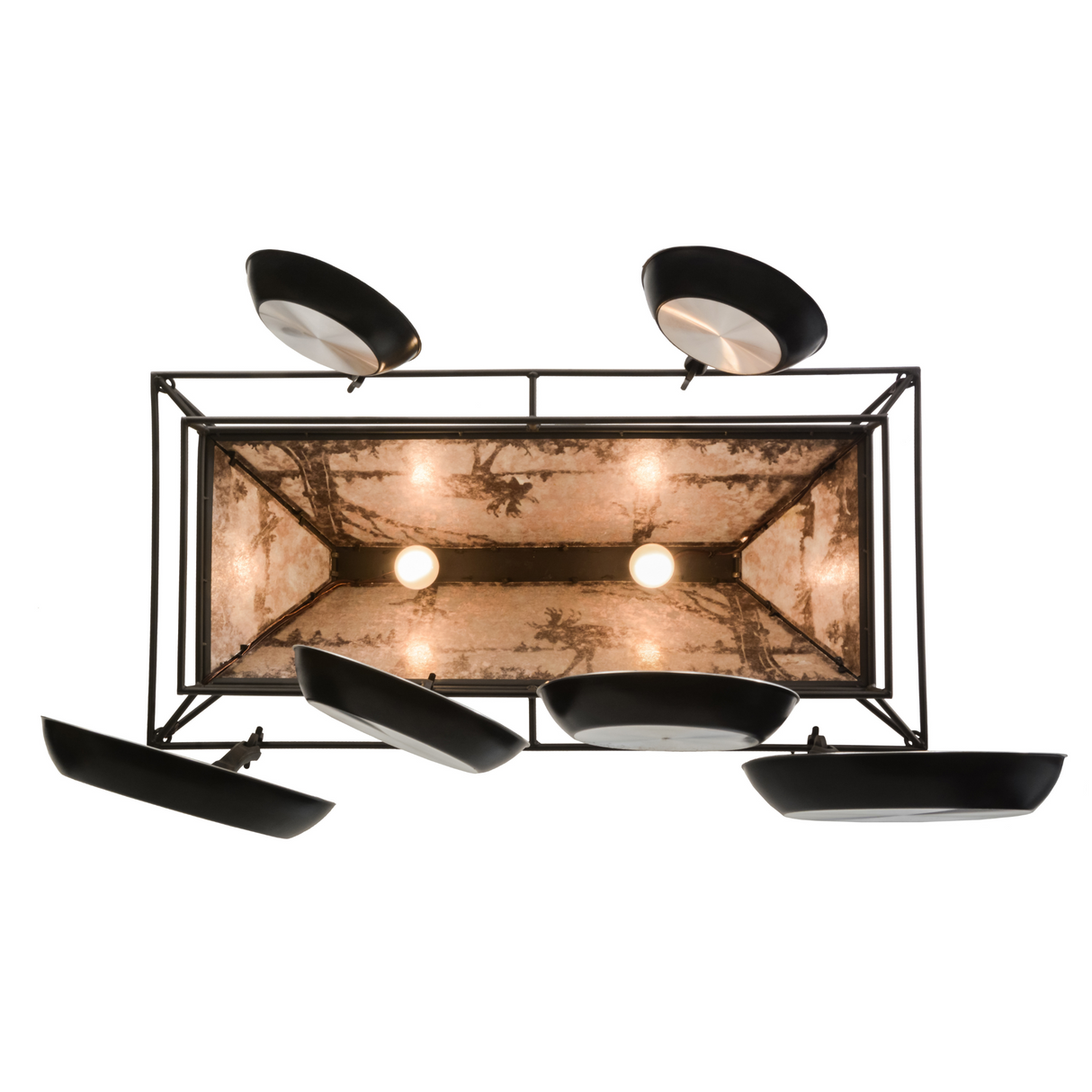 Bottom view showing light bulbs and mica diffuser.