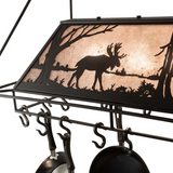 Close-up of Moose at Lake chandelier shade with woodland moose silhouette.