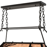 Ceiling mounting detail of Moose at Lake 3-light pot rack with chain suspension.