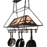 Side detail of Moose at Lake chandelier highlighting black finish and nature scene.