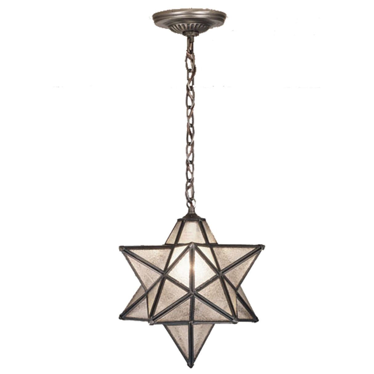 12-inch Moravian Star pendant with clear seedy glass and bronze finish.