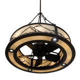 Bottom view highlighting integrated fan and circular lighting arrangement.