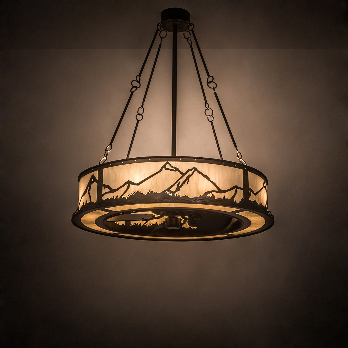 Illuminated Mountain Range Chandel-Air casting warm ambient glow.