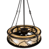 Top angle view revealing frame structure, chains, and circular light pattern.