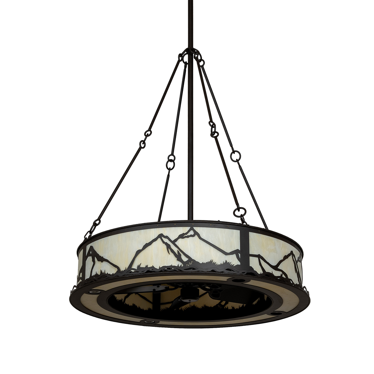 Unlit angle view showing intricate mountain cutouts and creamy Idalight panels.
