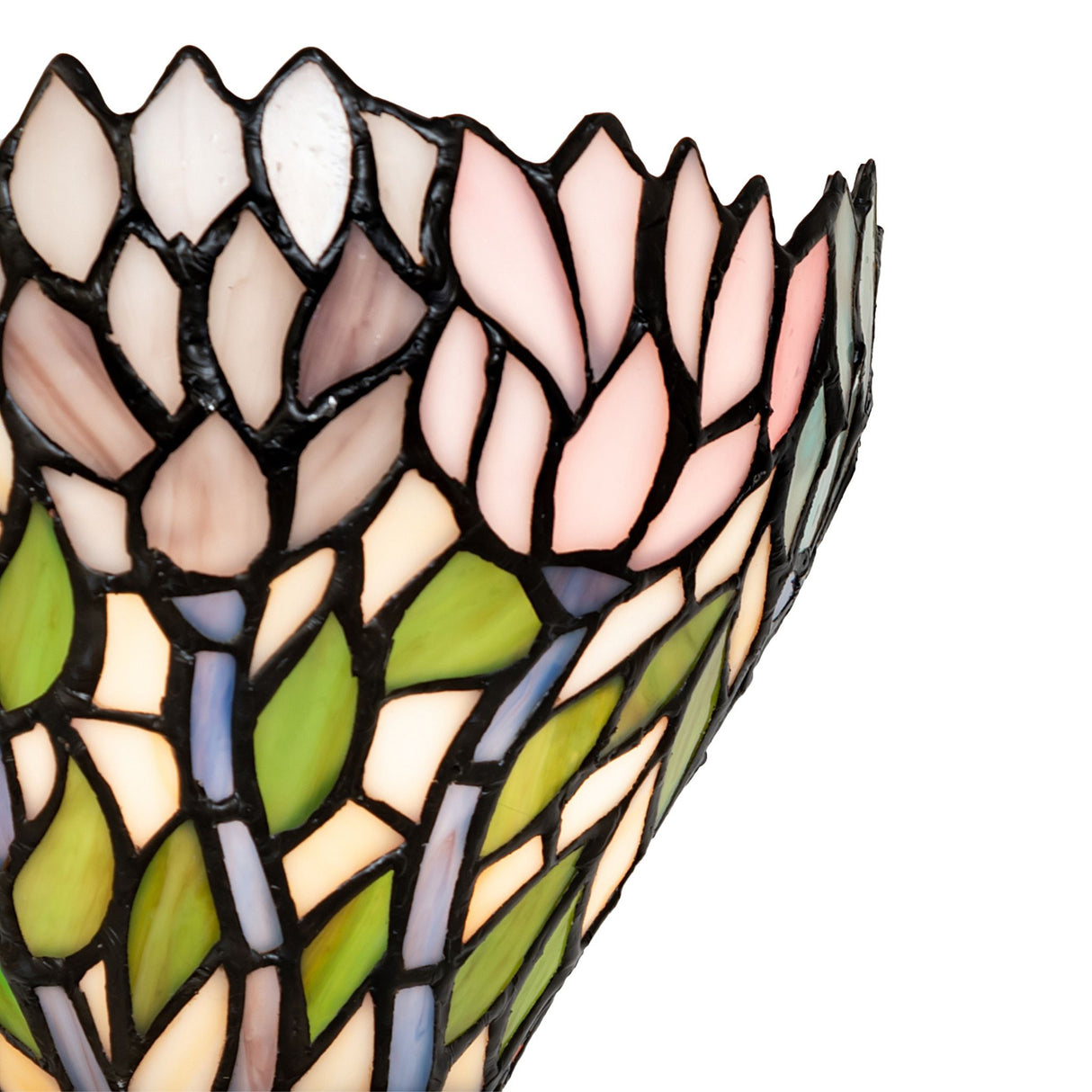 Detailed close-up of the Wisteria glass shade’s floral pattern.