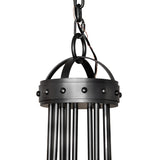 Close up of canopy and adjustable chain in matching wrought iron finish.