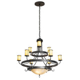 Full view of chandelier with three tier Botticino Idalight glass design.