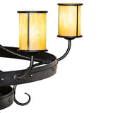 Close up of Botticino Idalight cylindrical shade with wrought iron arm detail.