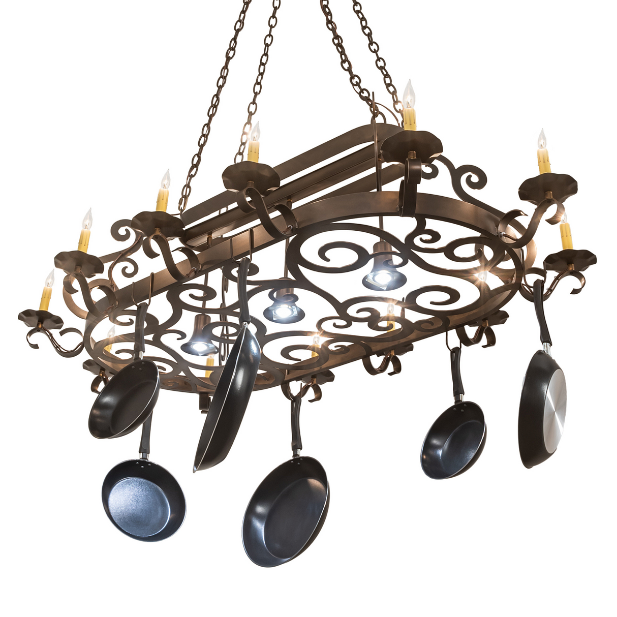 Bottom angle of Neo 15 light chandelier showing intricate scrollwork.