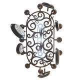 Bottom view of Neo 15 light chandelier showing lighting and hooks.
