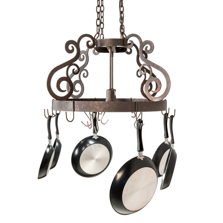 Back angled view highlighting scroll design of Neo 2 Light Pot Rack.