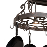 Close-up of hooks and downlight detail on Neo 2 Light Pot Rack.