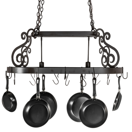 Neo 2 Light Pot Rack chandelier in oil rubbed bronze, front view.