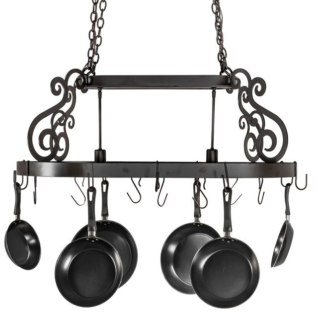 Neo 2 Light Pot Rack chandelier in oil rubbed bronze, front view.