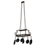 Full hanging view of Neo 2 Light Pot Rack with pans.