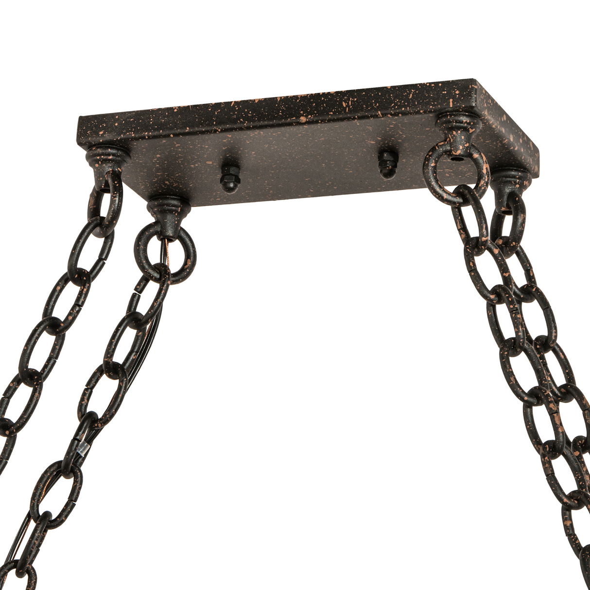 Close-up of mounting plate and hanging chain for Neo 3-Light Pot Rack.