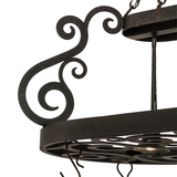 Close-up of scroll detailing on Euro Café finished pot rack.