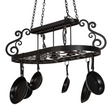 Side angle of Neo 3 Light Pot Rack showing scroll details.