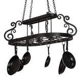 Side angle of Neo 3 Light Pot Rack showing scroll details.