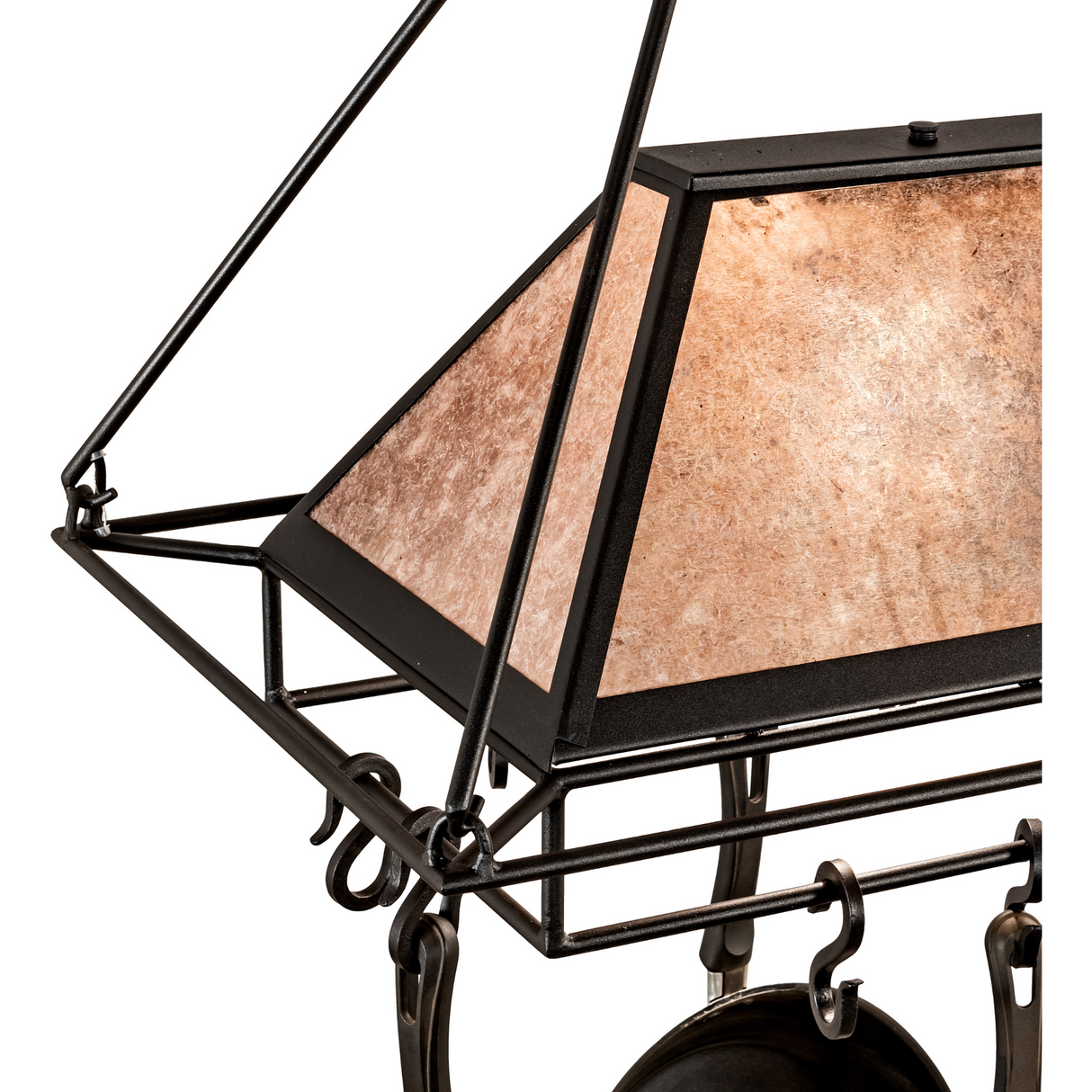 Close-up of Neo 6 Light Pot Rack chandelier mica shade texture.