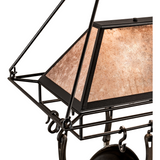 Close-up of Neo 6 Light Pot Rack chandelier mica shade texture.