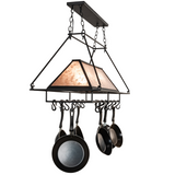 Side angle of Neo 6 Light Pot Rack chandelier with copper rust finish.