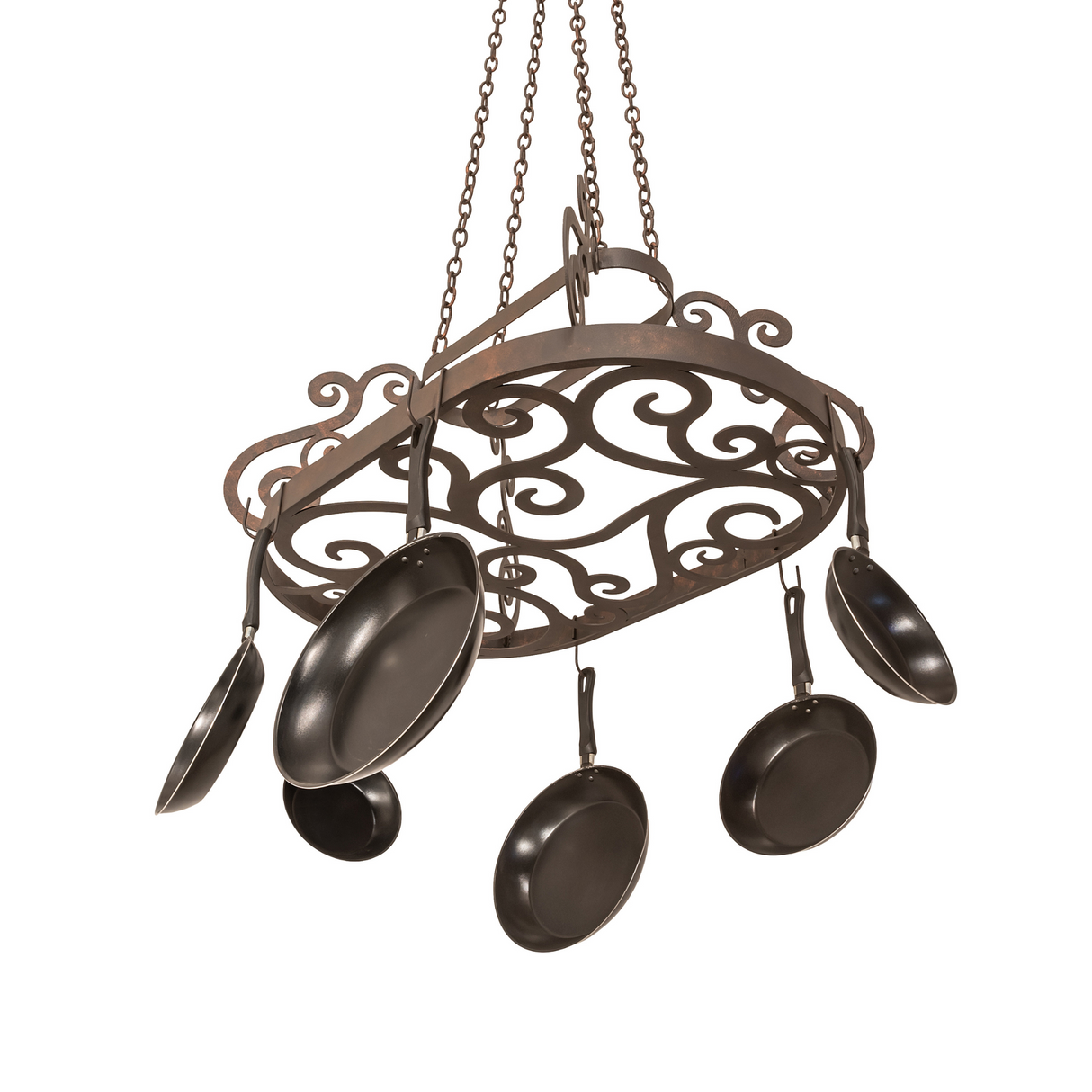 Angled perspective of 38" Neo pot rack with hooks.