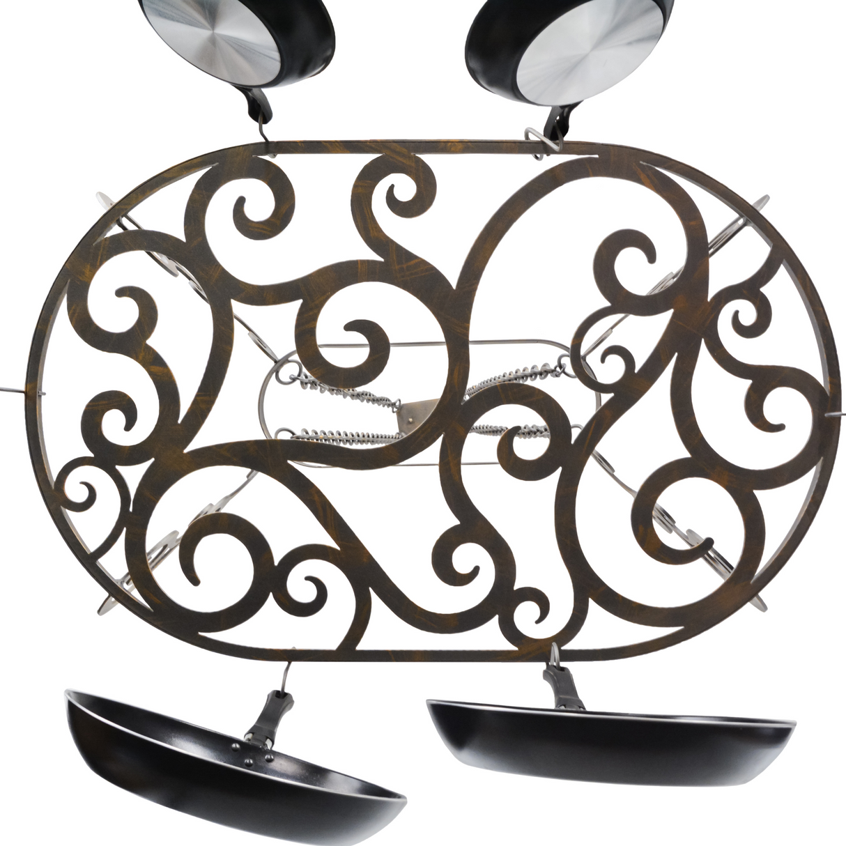Bottom view showing scrollwork design of Neo pot rack.