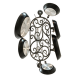 Bottom view of Neo chandelier pot rack with scrollwork design.