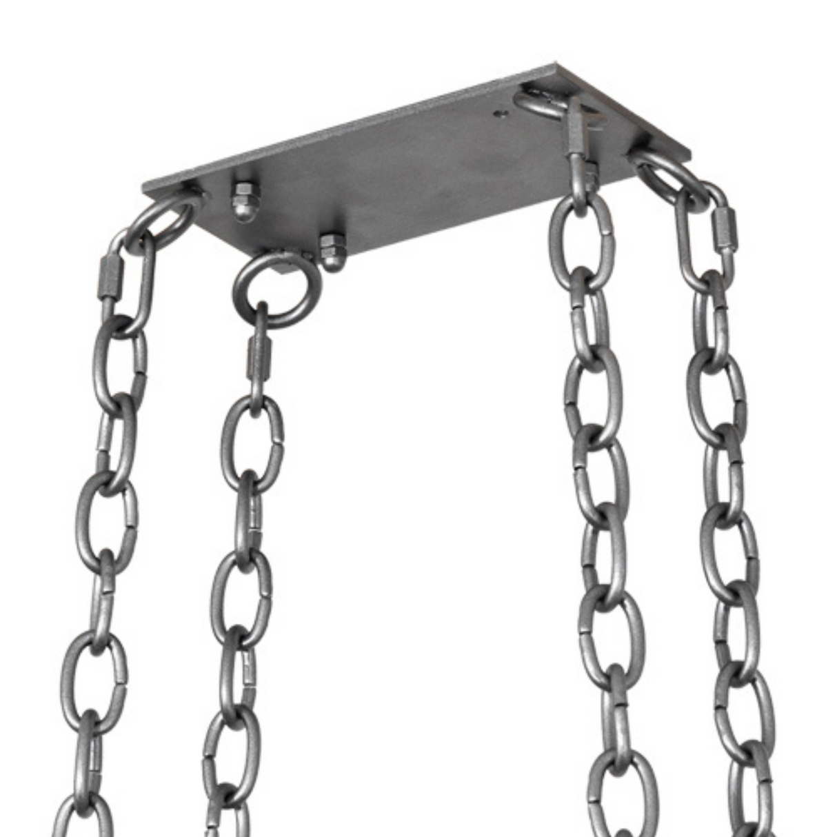 Ceiling mount with chains supporting 38-inch Neo pot rack.