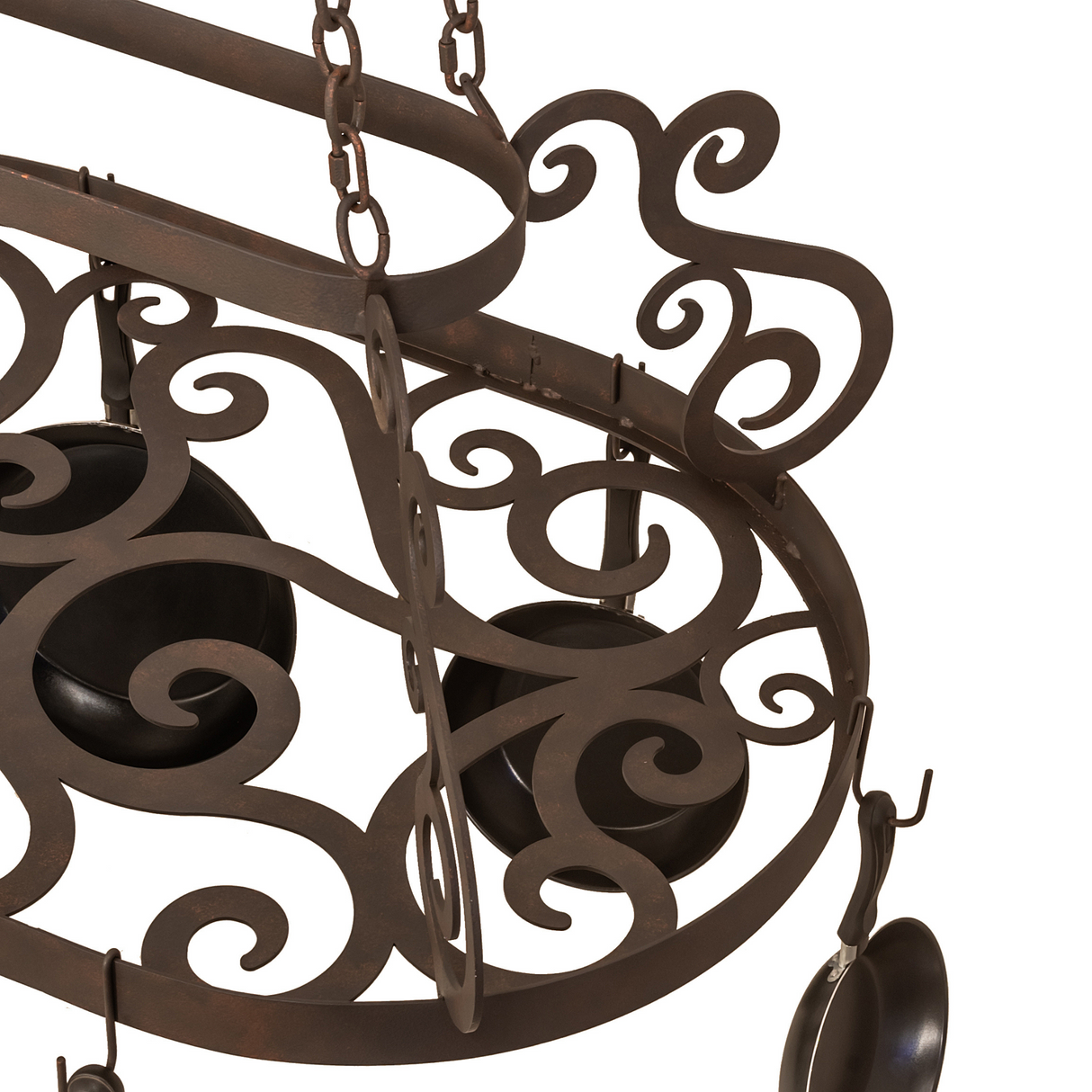 Neo Pot Rack with Hand-Forged Scroll Accents, 38" Long