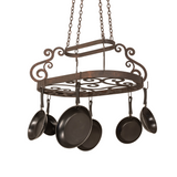 Front angled view of 38" Neo pot rack with scroll accents.