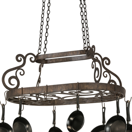 Front view of Neo pot rack with Delmonico bronze finish.
